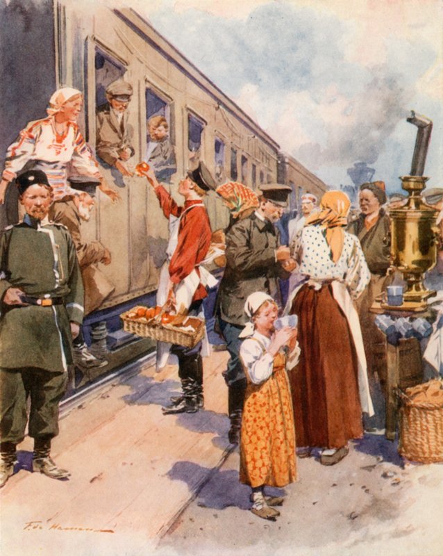 Venditori di tè in una stazione ferroviaria di campagna da Frederic de Haenen