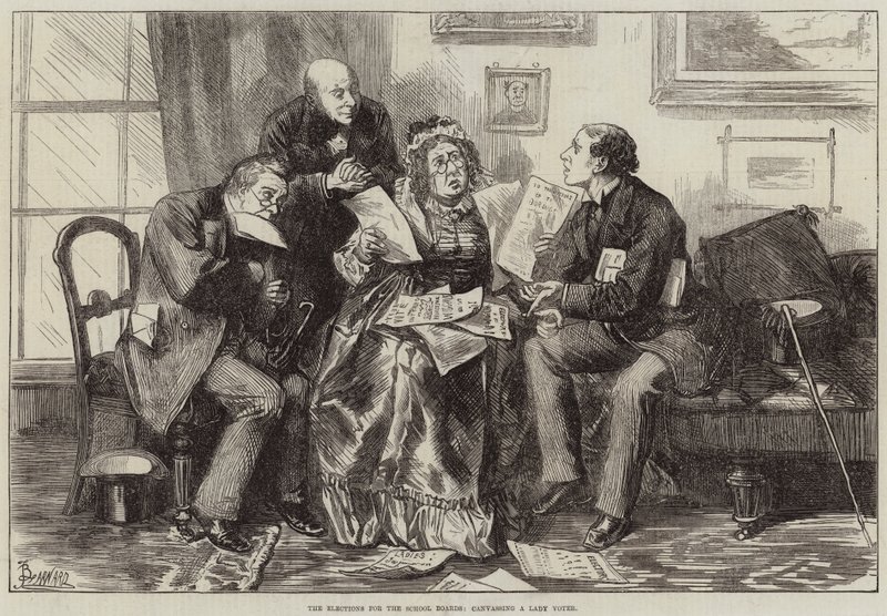 Le elezioni per i consigli scolastici, canvassing una signora elettore da Frederick Barnard