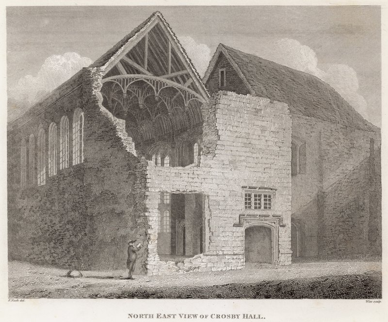 Veduta nord-est di Crosby Hall da Frederick Nash