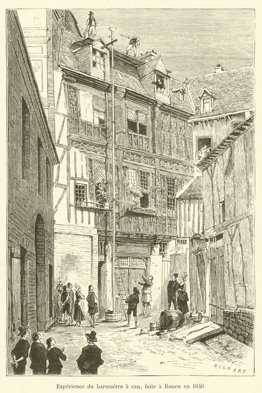 Esperimento del barometro ad acqua, fatto a Rouen nel 1646 da French School