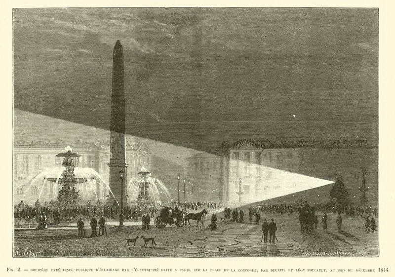 Prima esperienza pubblica di illuminazione elettrica fatta a Parigi, sulla piazza da French School