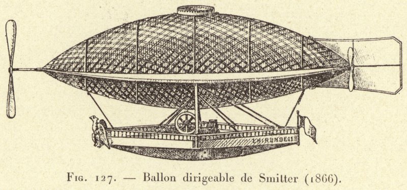 Pallone dirigibile di Smitter (1866) (incisione) da French School