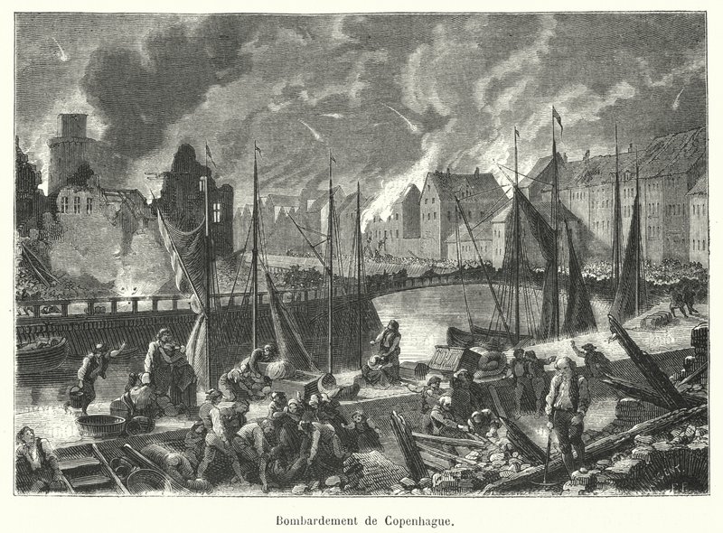 Bombardamento di Copenaghen (incisione) da French School