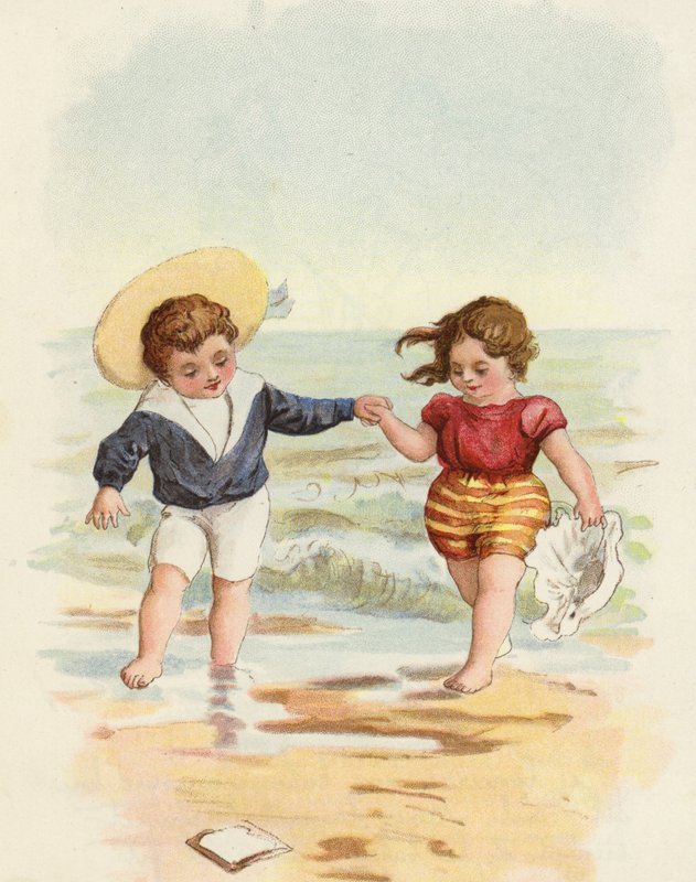 Ragazzo e ragazza che giocano sulla spiaggia da French School