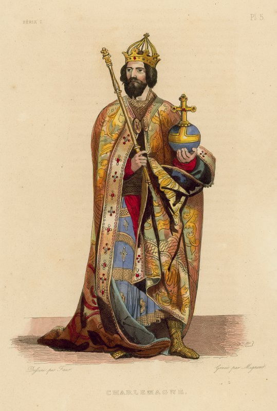 Carlo Magno (incisione colorata) da French School