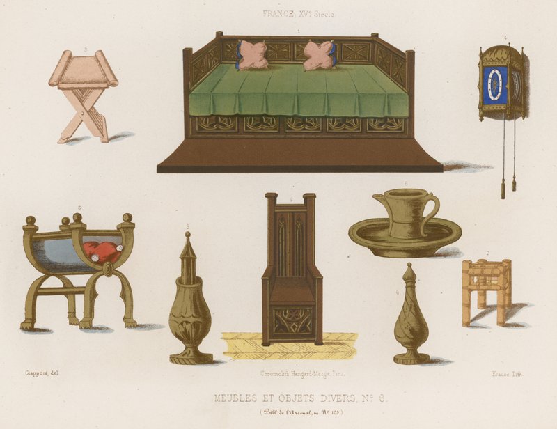 Mobili e vari oggetti della Francia del XIV secolo da French School