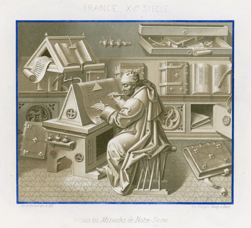 Jean Mielot nello scriptorium da French School