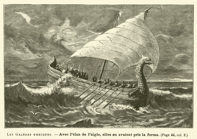 Le Galee Greche (incisione) da French School