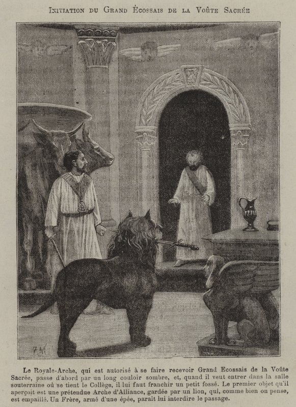 Cerimonia di iniziazione massonica (incisione) da French School