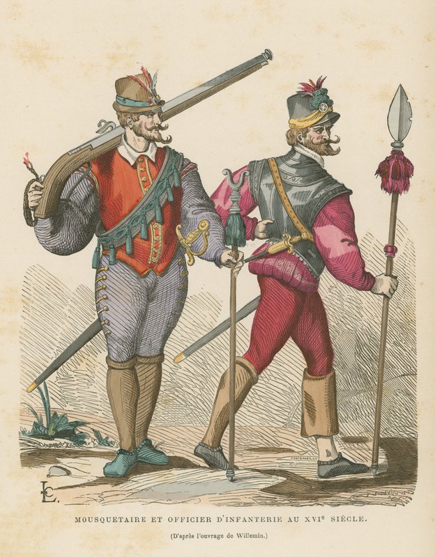 Moschettiere e ufficiale di fanteria, XVI secolo da French School