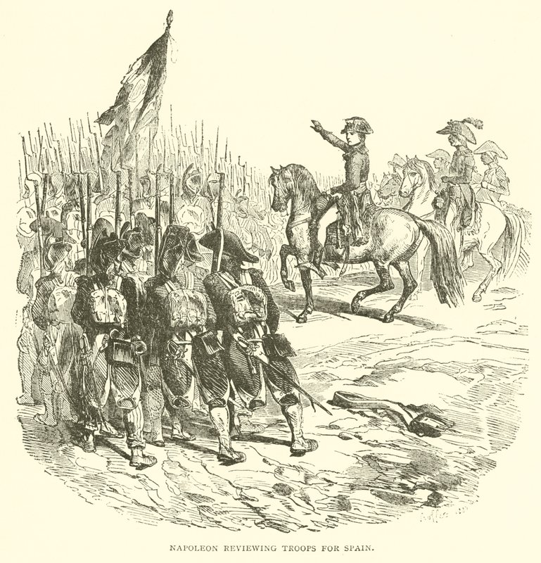 Napoleone che rivede le truppe per la Spagna (incisione) da French School