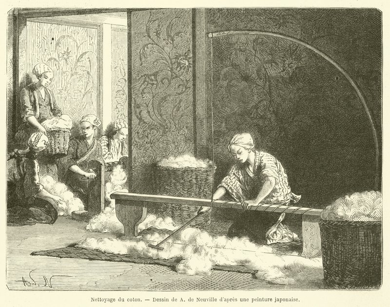 Pulizia del cotone (incisione) da French School