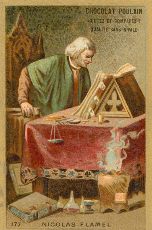 Nicolas Flamel, scrivano e venditore di manoscritti francese da French School