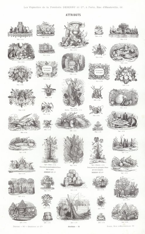 Pagina da Vignettes Typographiques (incisione) da French School