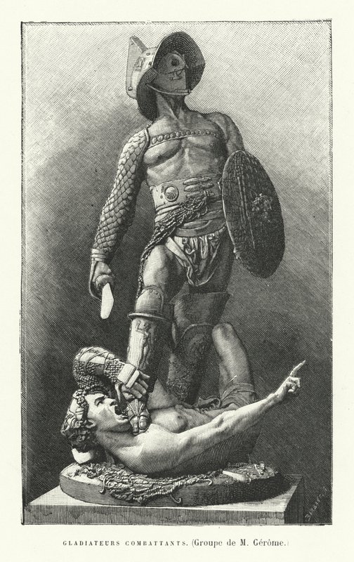 Gladiatori romani in combattimento (incisione) da French School