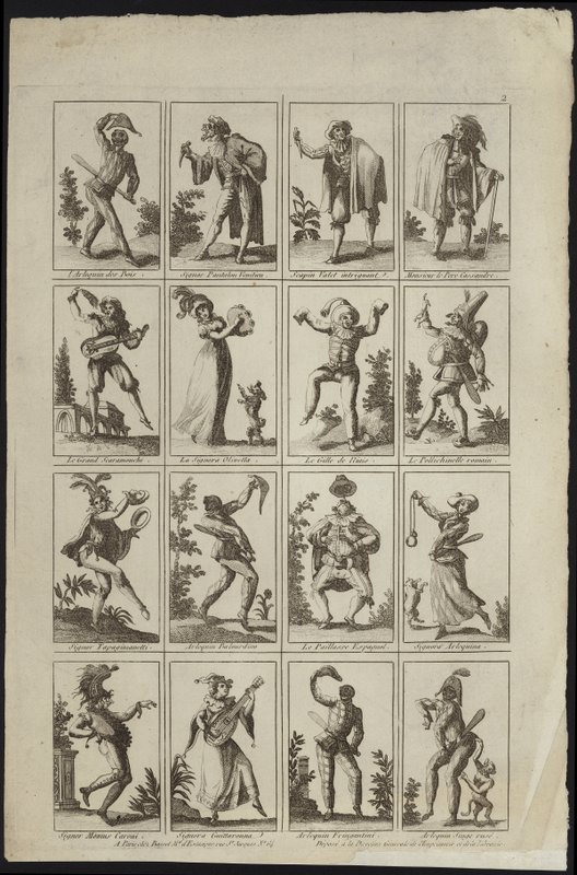 Sedici pannelli raffiguranti figure in costume da French School