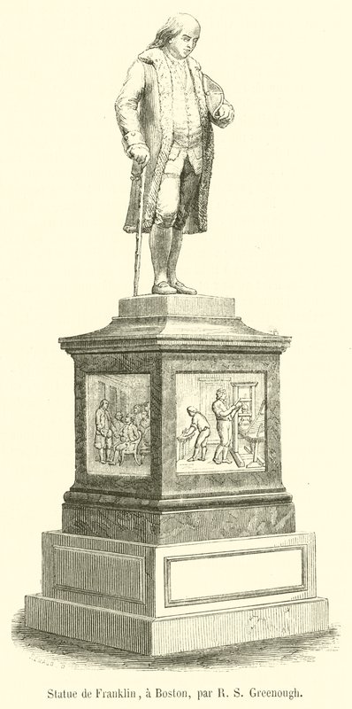 Statua di Franklin, a Boston (incisione) da French School