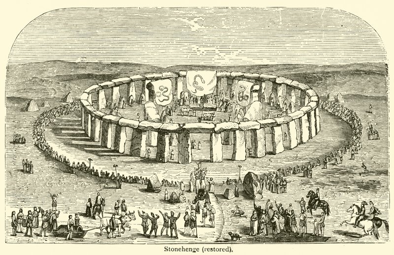 Stonehenge, restaurato (incisione) da French School