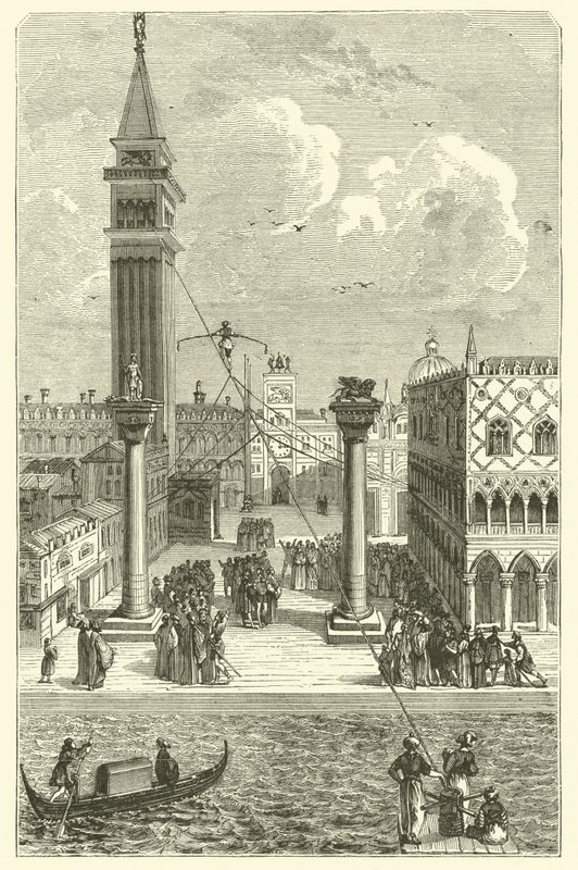 Funambolo a Venezia (incisione) da French School