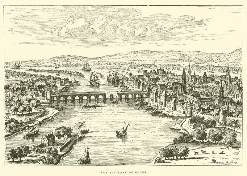 Antica vista di Rouen (incisione) da French School