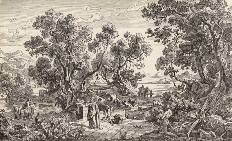 Nausicaa e Ulisse (incisione) da Friedrich the Elder Preller