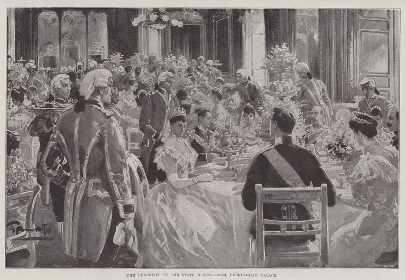 Il pranzo nella sala da pranzo di stato, Buckingham Palace da G.S. Amato