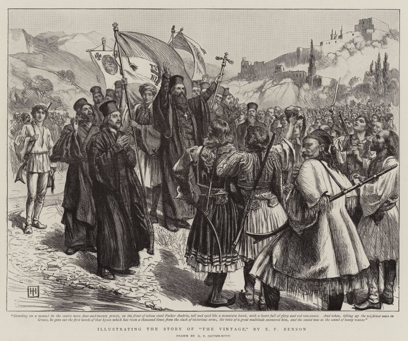Illustrazione della storia di The Vintage, di E F Benson da George Percy Jacomb Hood