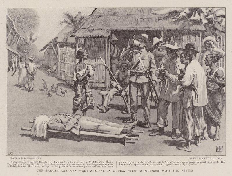 La guerra ispano-americana, una scena a Manila dopo uno scontro con i ribelli da George Percy Jacomb Hood