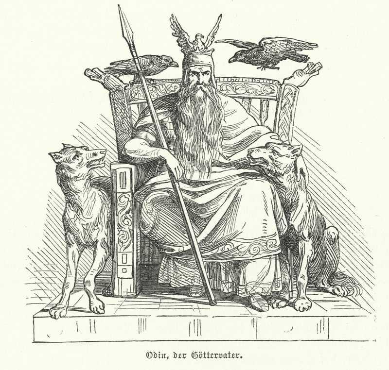Odino, dio della mitologia norrena (incisione) da German School