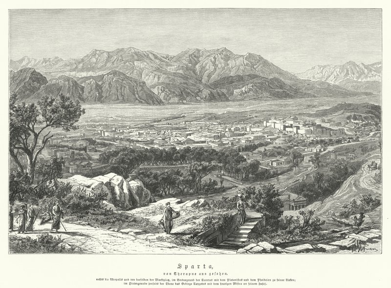 Sparta, Antica Grecia (incisione) da German School