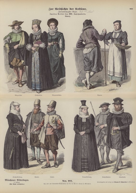 Costumi svizzeri, metà del XVII secolo (incisione colorata) da German School