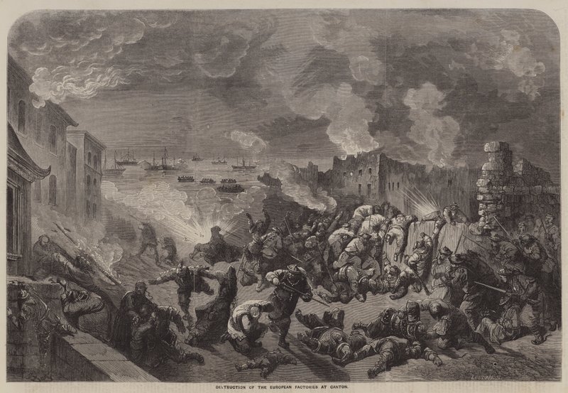 Distruzione delle fabbriche europee a Canton da Gustave Dore