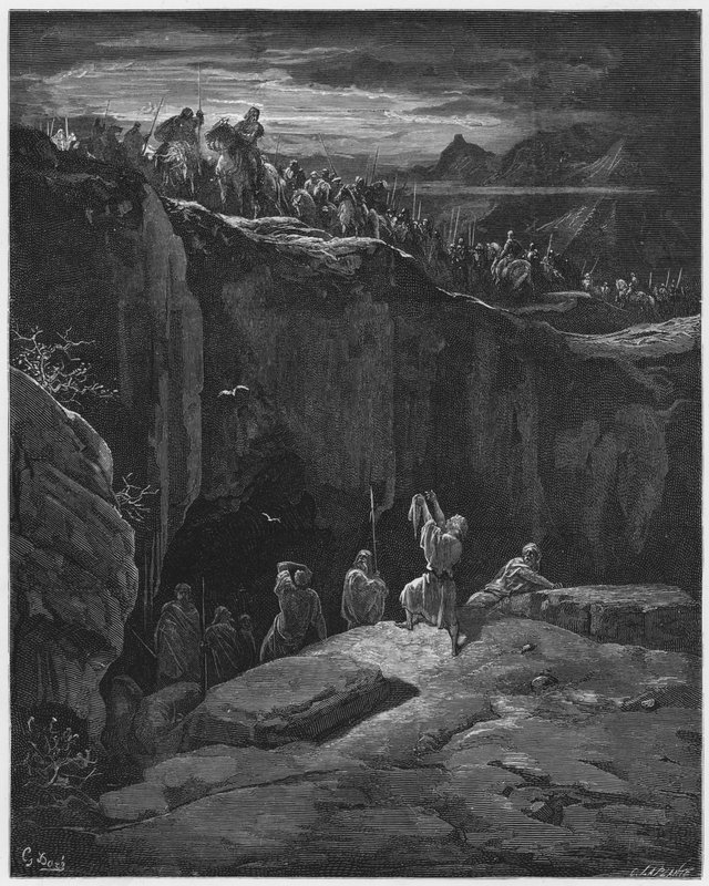 Davide mostra a Saul che gli ha risparmiato la vita da Gustave Dore