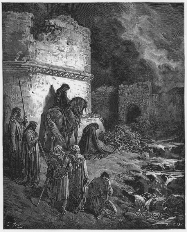 Neemia osserva segretamente le rovine delle mura di Gerusalemme da Gustave Dore