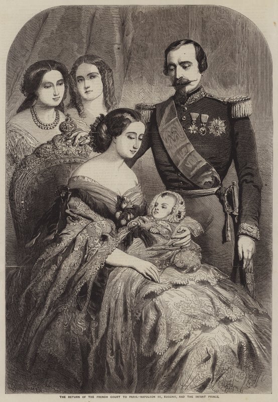 Il Ritorno della Corte Francese a Parigi, Napoleone III, Eugenia e il Principe Infante da Gustave Janet
