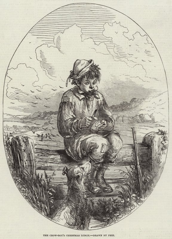 Il pranzo di Natale del ragazzo del corvo da Hablot Knight Browne