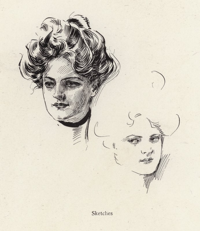 Schizzi a penna di una giovane donna da Harrison Fisher