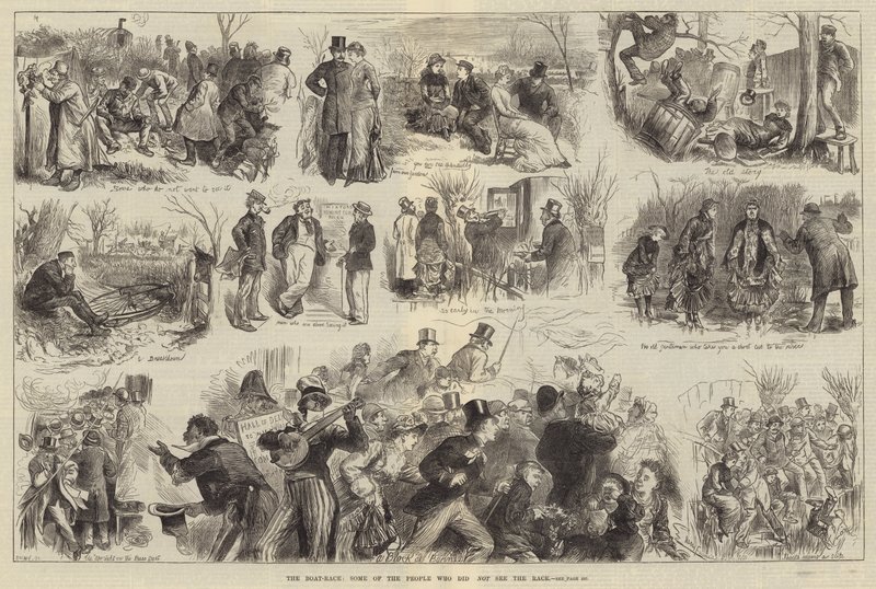 La gara in barca, alcune delle persone che non hanno visto la gara da Harry Furniss
