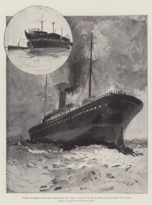 Colera a bordo di una nave truppa a Plymouth, la Nubia che esce in mare di notte per il funerale di una vittima da Henry Charles Seppings Wright