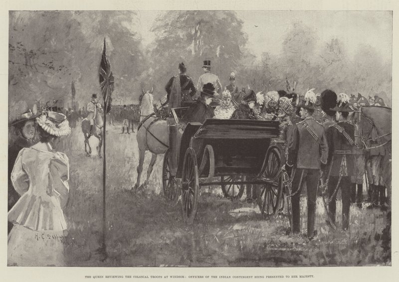La Regina che passa in rassegna le Truppe Coloniali a Windsor, Ufficiali del Contingente Indiano presentati a Sua Maestà da Henry Charles Seppings Wright
