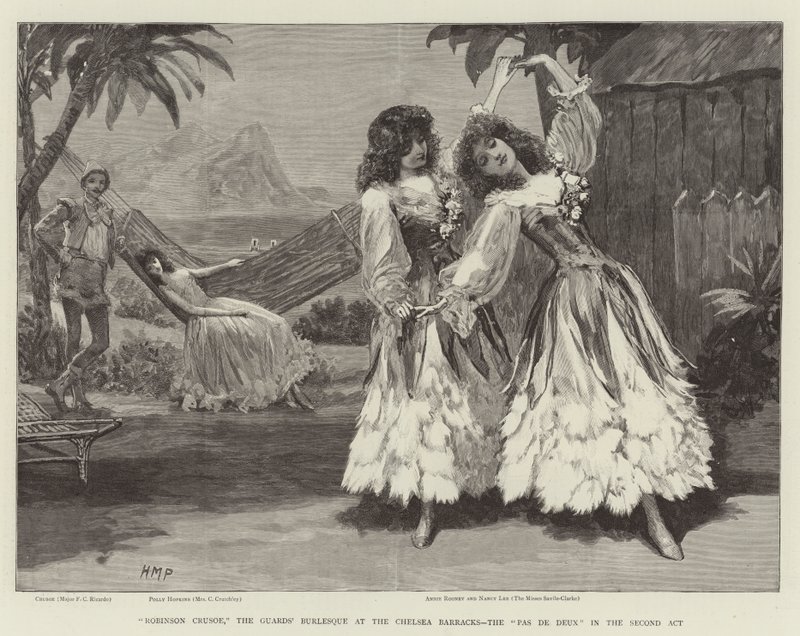 Robinson Crusoe, la burlesca delle Guardie alla Chelsea Barracks, il Pas de Deux nel secondo atto da Henry Marriott Paget