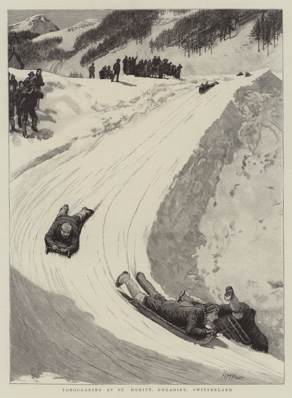 Slittino a St Moritz, Engadina, Svizzera da Henry Marriott Paget