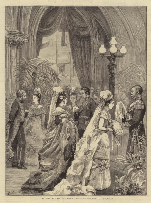 Il matrimonio del Duca di Connaught, in cima alla grande scalinata, andando a pranzo da Henry Woods