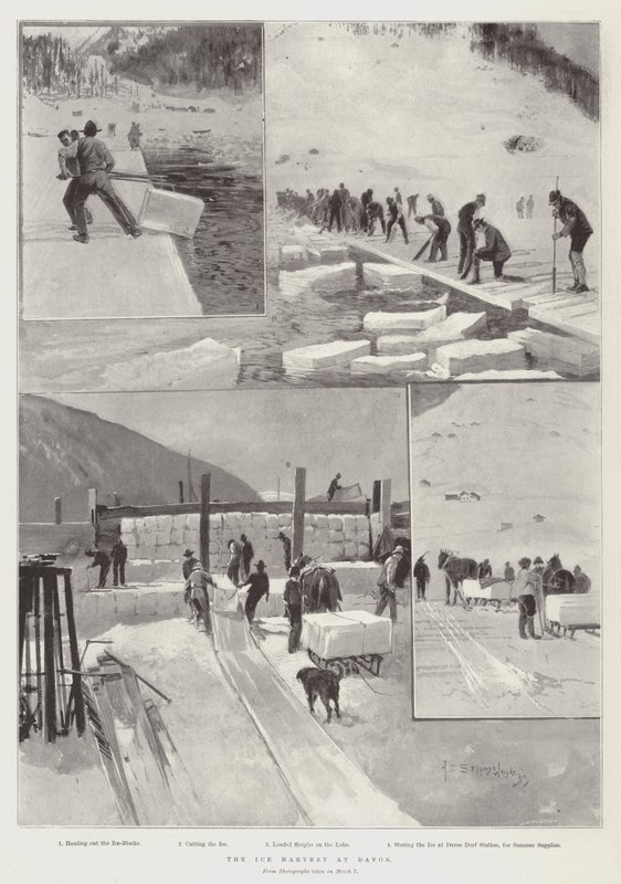 La raccolta del ghiaccio a Davos da Henry Charles Seppings Wright