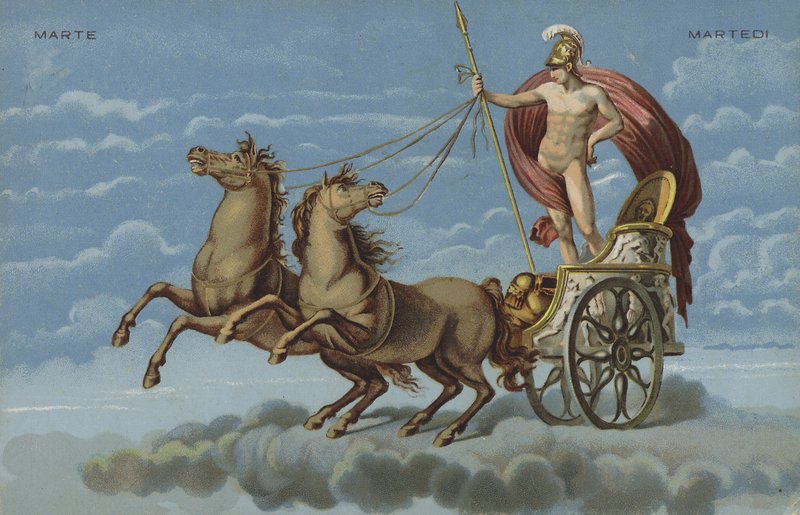 Marte in carrozza (litografia a colori) da Italian School