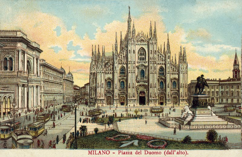 Piazza del Duomo, Milan (colour litho) da Italian School