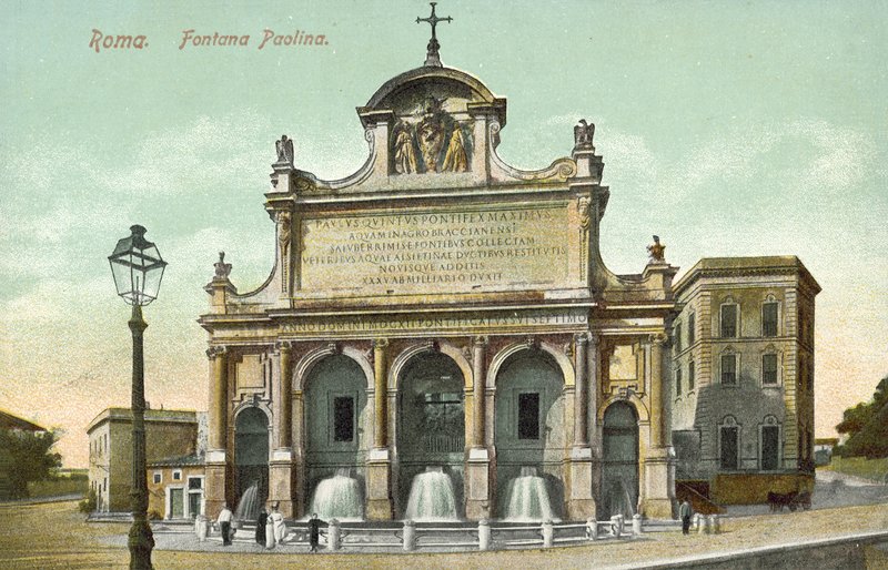 Roma, Italia, Fontana Paolina (litografia a colori) da Italian School