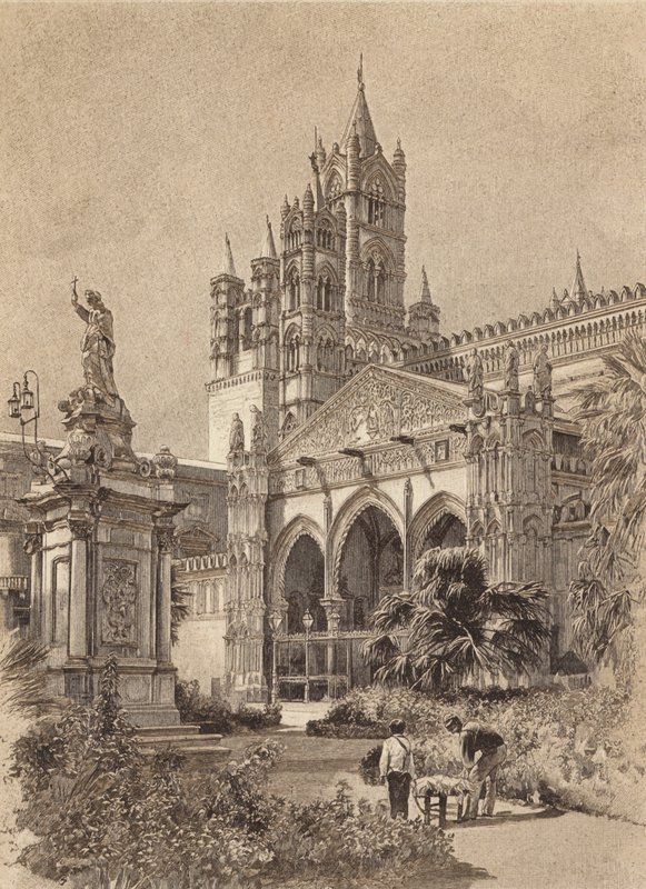 Sicilia / Sicily: Cattedrale di Palermo (litho) da Italian School