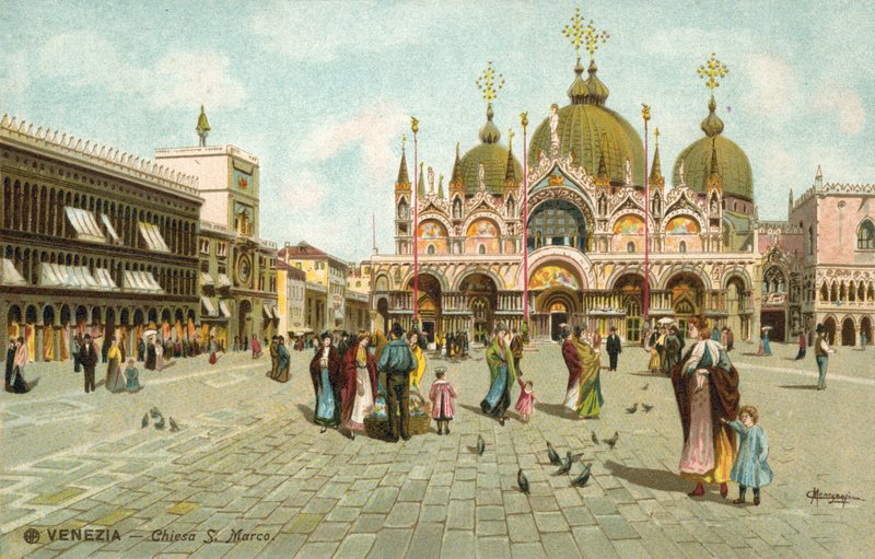 Piazza San Marco, Venezia (litografia a colori) da Italian School