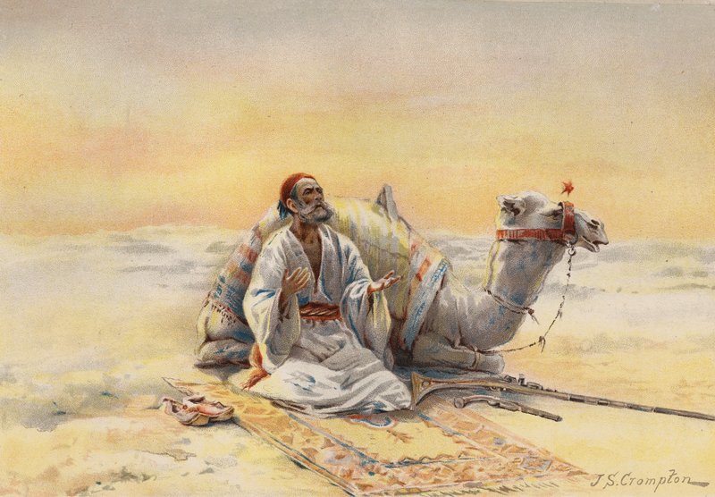 Preghiera nel deserto (litografia a colori) da James Shaw Crompton